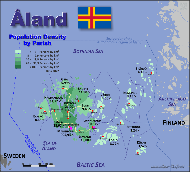 Map Åland Island - Administrative division - Population density 2022