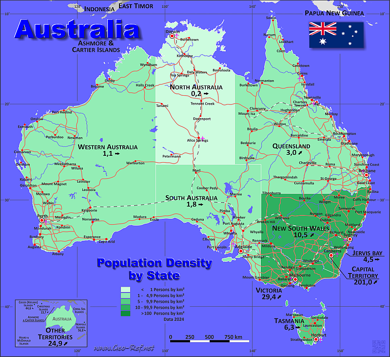 Map Australia - Administrative division - Population density 2021