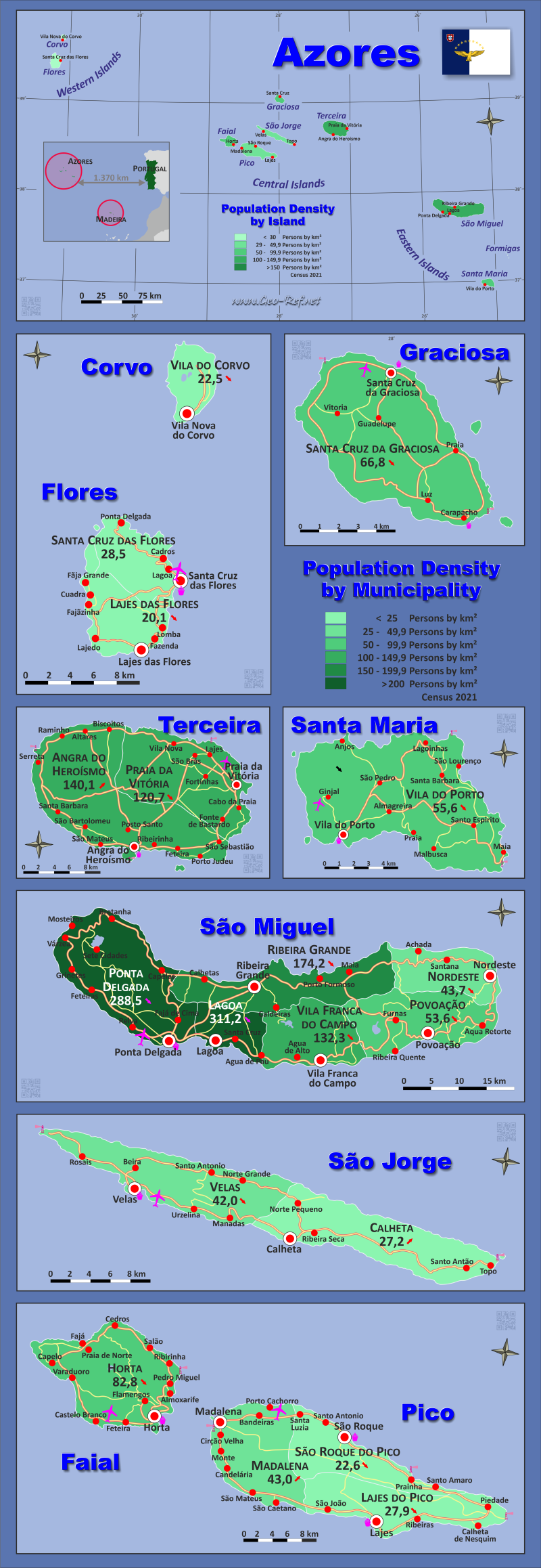 Map Azores - Administrative division - Population density 2021