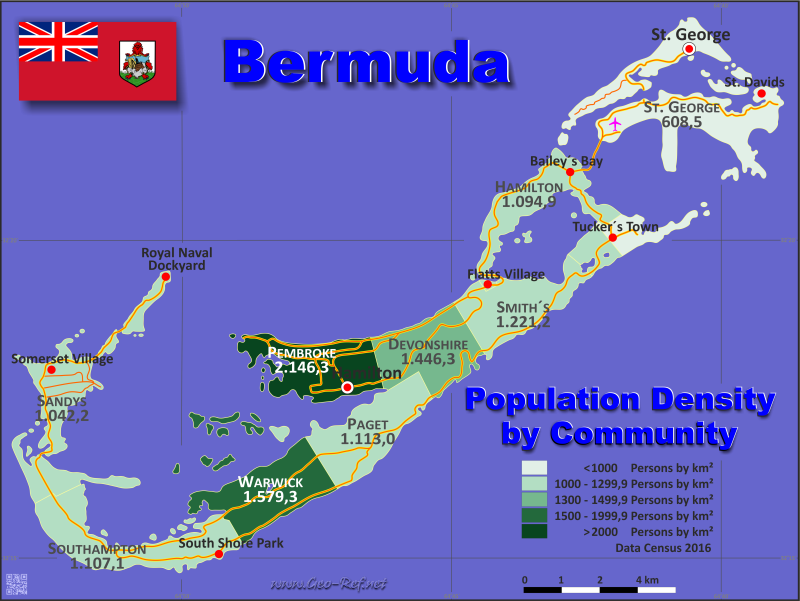 Map Bermuda - Administrative division - Population density 2016