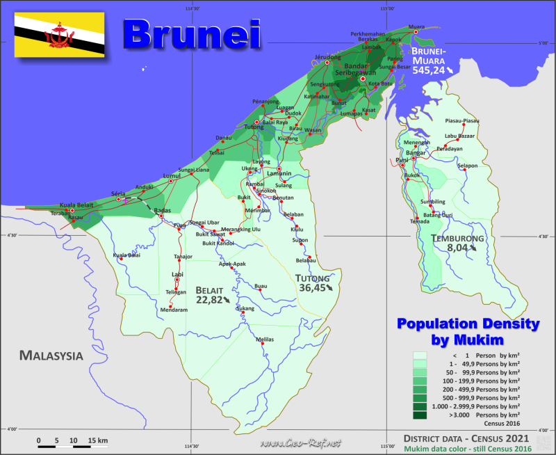 Map Brunei Darussalam - Administrative division - Population density 2021