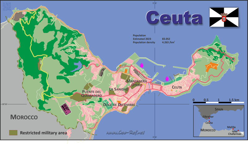 Map Ceuta - Administrative division - Population density 2021