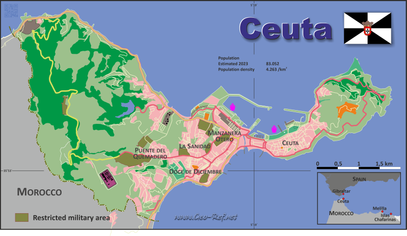 Karte Ceuta - Verwaltungsstruktur - Bevölkerungsdichte 2023