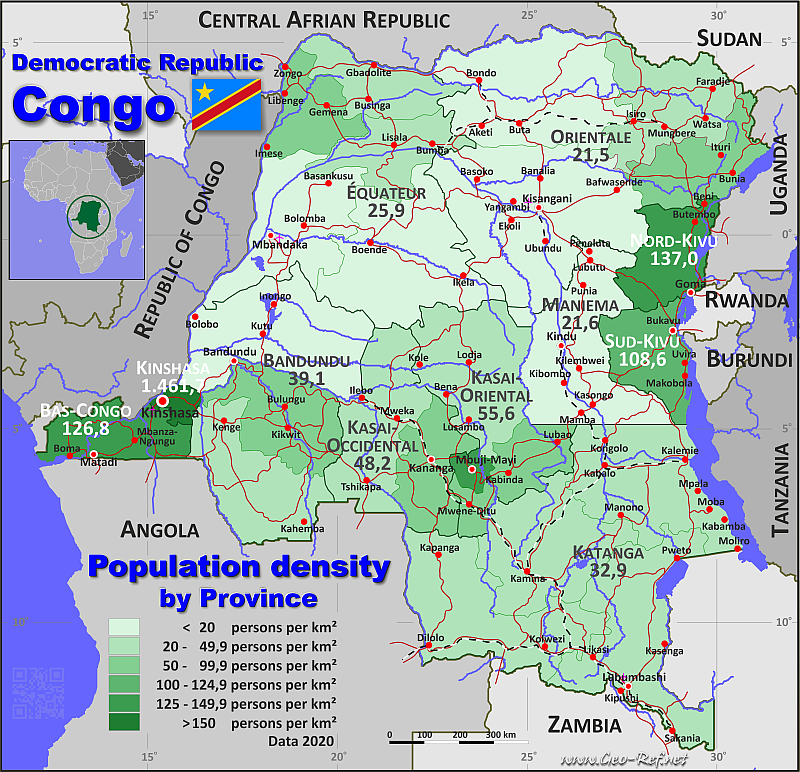 Map Congo - Kinshasa - Administrative division - Population density 2020