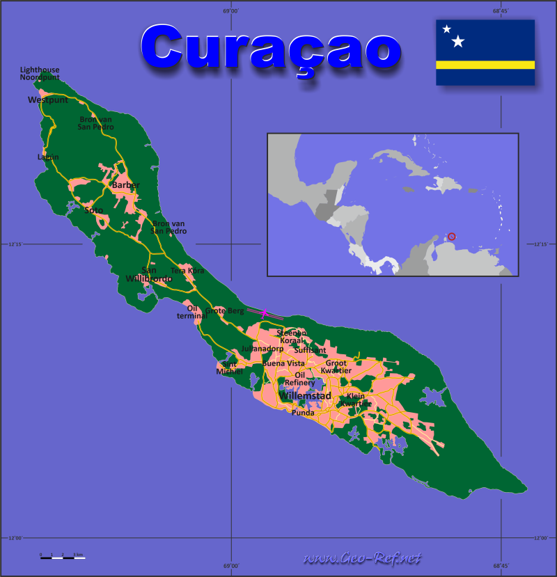 Mapa Curazao Divisin administrativa - Densidad de población 2022