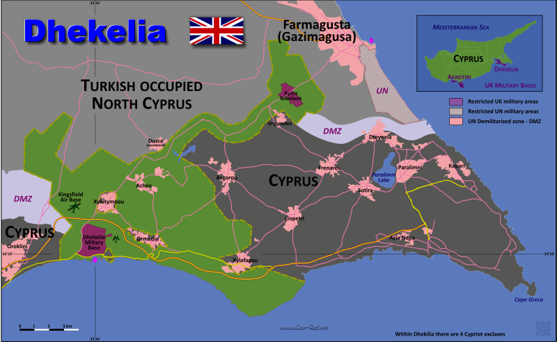 Mapa Dhekelia Divisin administrativa - Densidad de población 2016