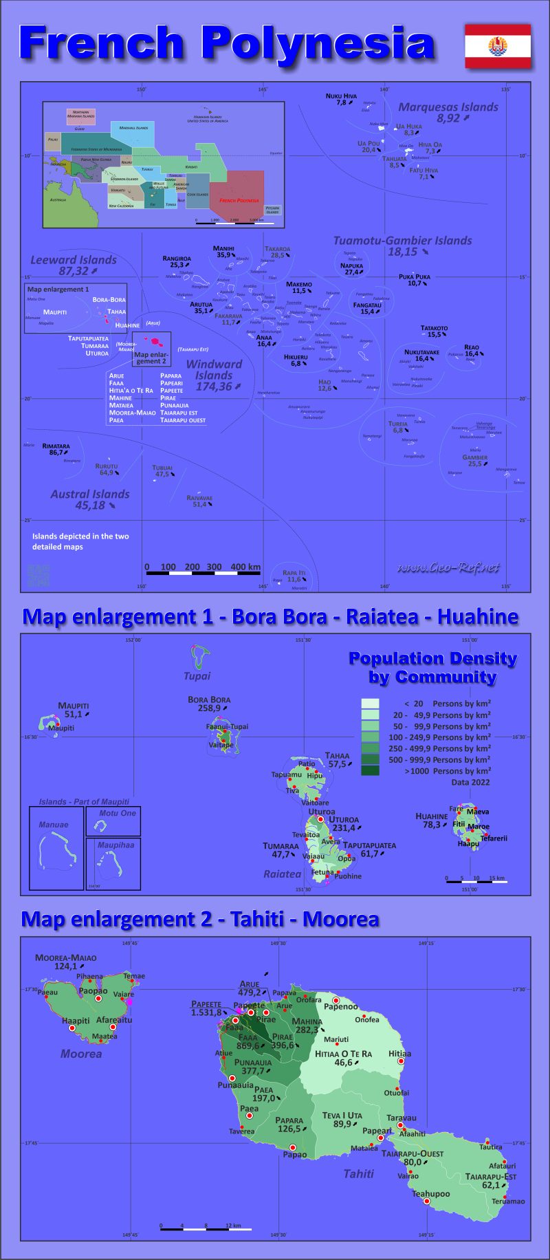 Map French Polynesia - Administrative division - Population density 2022