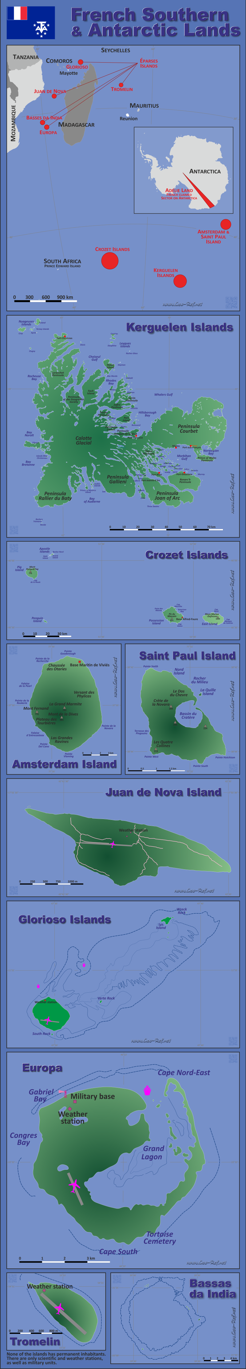 Mapa Tierras Antrticas Francesas Divisin administrativa - Densidad de población 2012