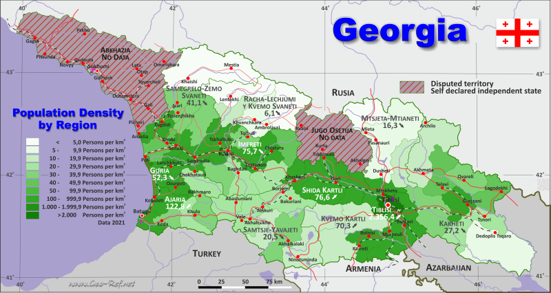 Mapa Georgia Divisin administrativa - Densidad de población 2021