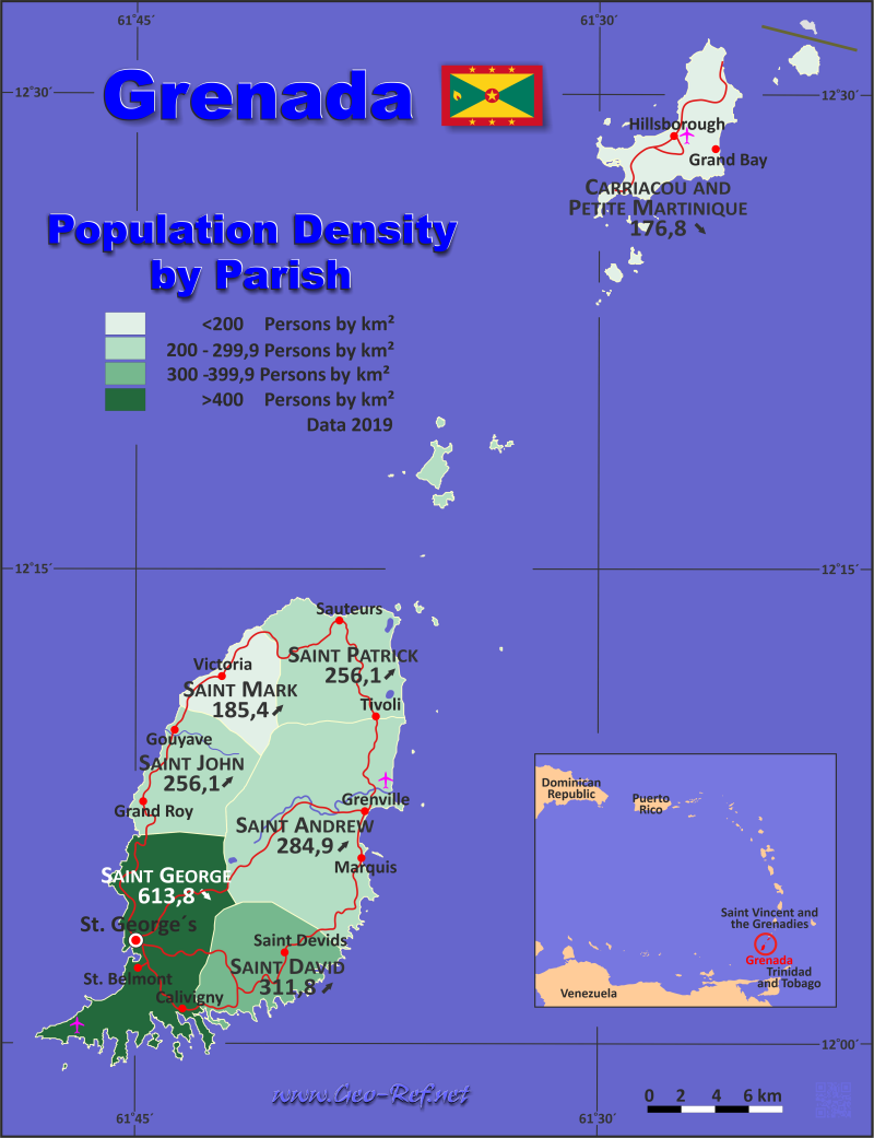 Mapa Granada Divisin administrativa - Densidad de población 2019