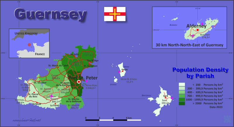 Map Guernsey - Administrative division - Population density 2023