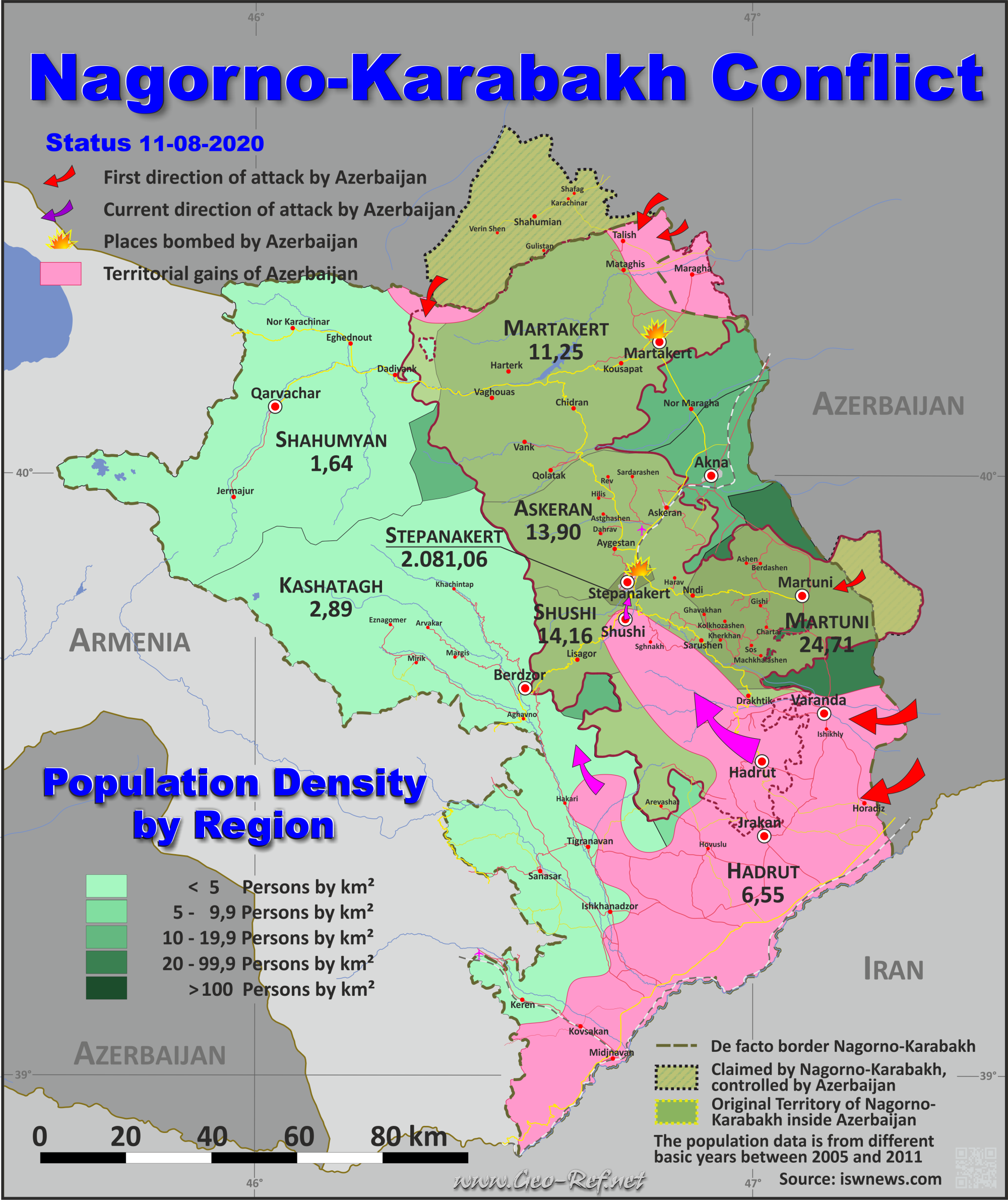 Map Armenia - Popultion density by administrative division