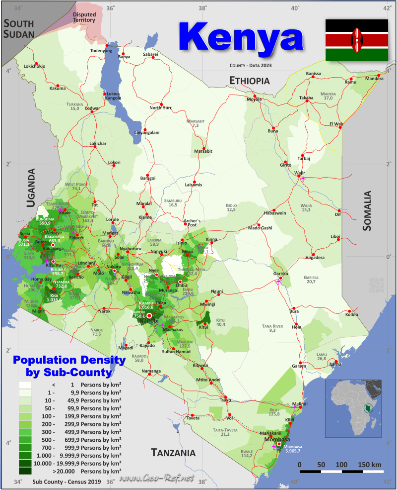 Map Kenya - Administrative division - Population density 2023