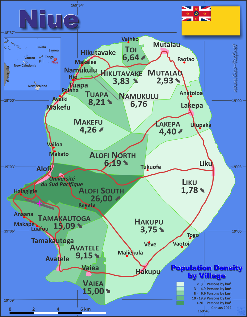 Karte Niue - Verwaltungsstruktur - Bevölkerungsdichte 2022