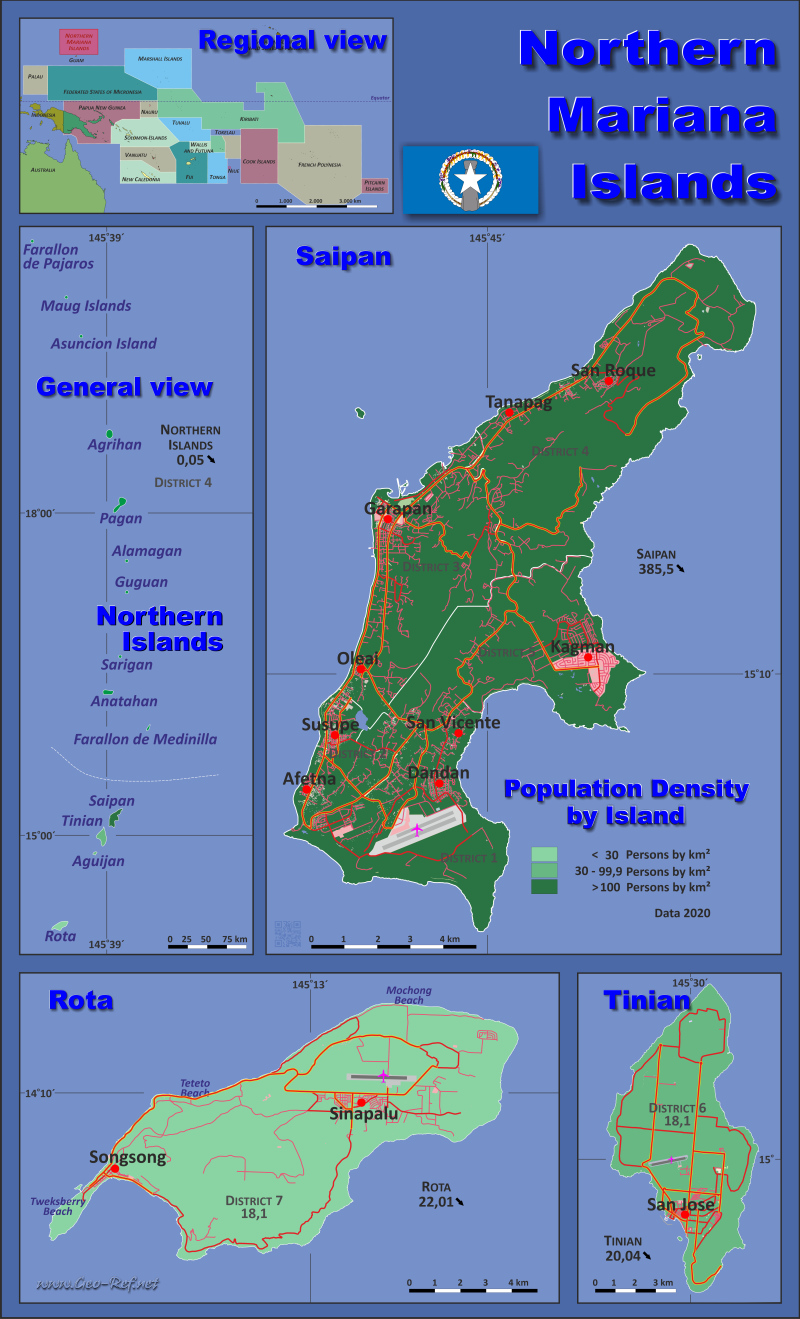 Mapa Islas Marianas del Norte Divisin administrativa - Densidad de población 2020