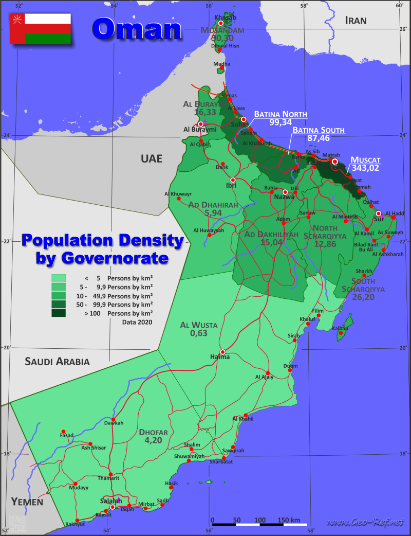 Mapa Omn Divisin administrativa - Densidad de población 2020