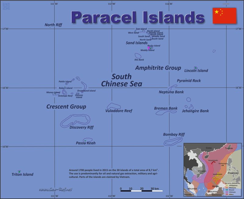 Mapa Islas Paracel División administrativa - Densidad de población 