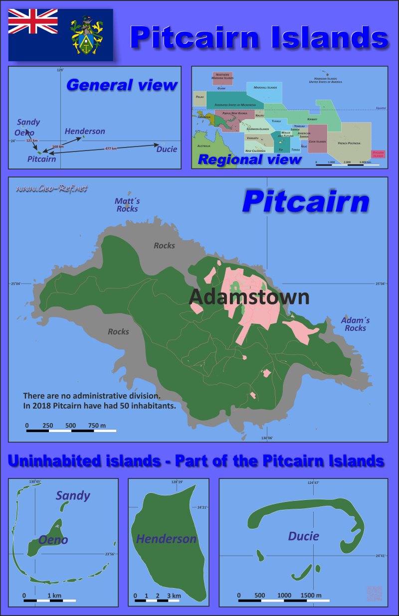 Karte Pitcairn Inseln - Verwaltungsstruktur - Bevölkerungsdichte 2020