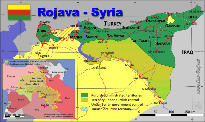 Mapa Rojava Divisin administrativa - Densidad de población 2018