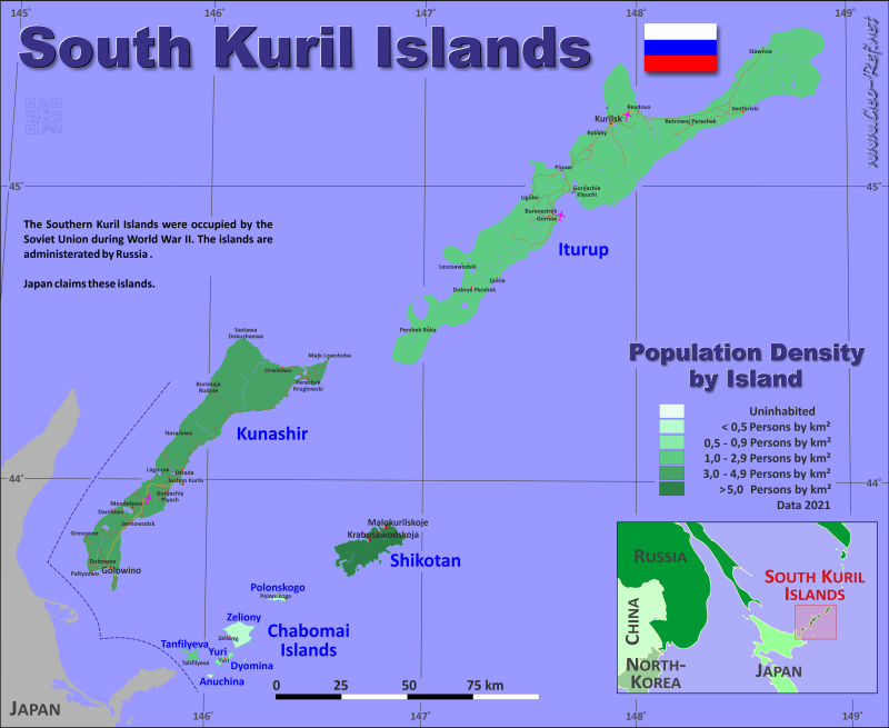 Mapa Kuriles del Sur División administrativa - Densidad de población Schä