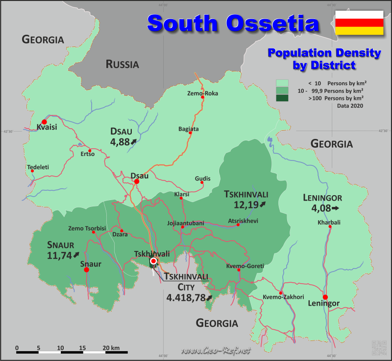 Map South Ossetia - Administrative division - Population density 2020