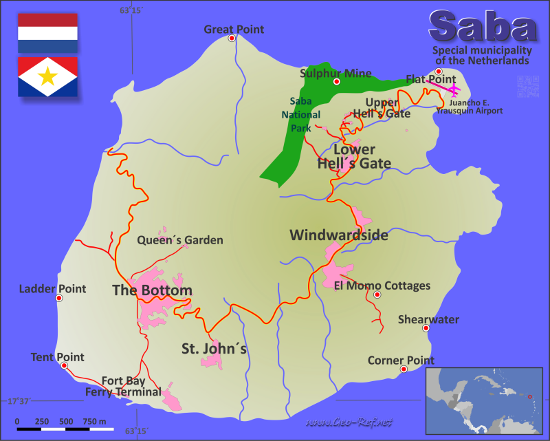 Mapa Saba División administrativa - Densidad de población 2023