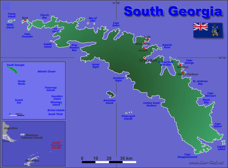 Mapa Islas Georgias Divisin administrativa - Densidad de población 2016