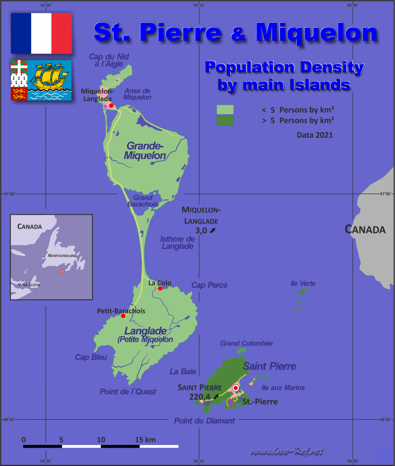 Mapa San Pedro y Miqueln Divisin administrativa - Densidad de población 2020