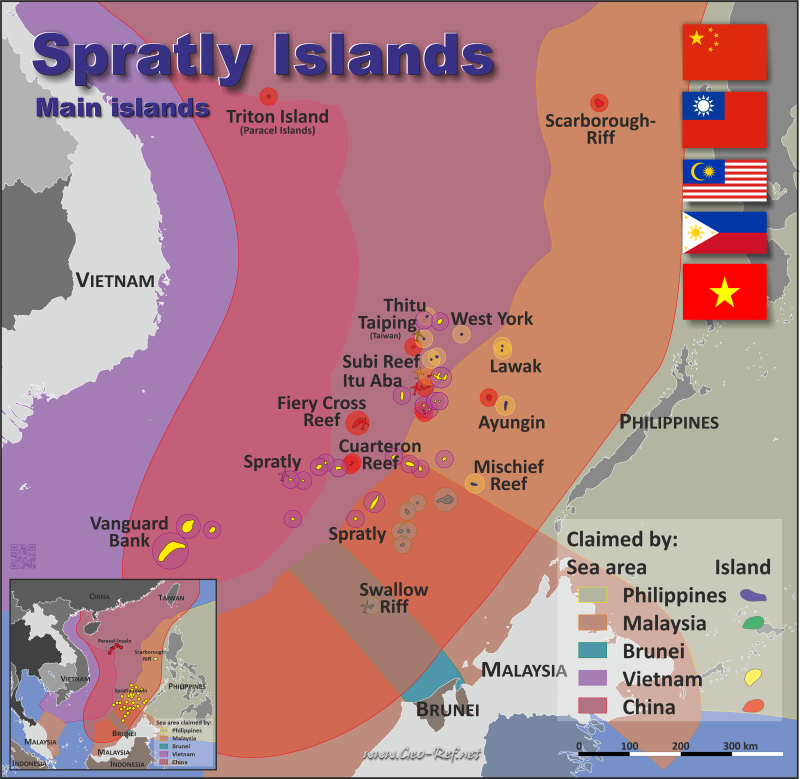 Mapa Islas Spratly División administrativa - Densidad de población 2014