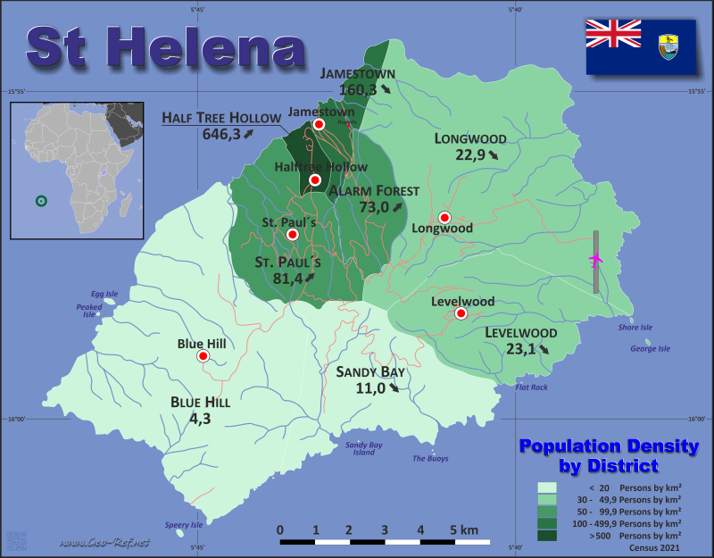 Map Saint Helena - Administrative division - Population density 2020