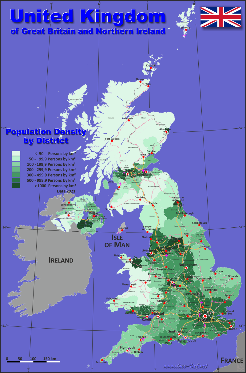 Map Great Britain - Administrative division - Population density 2021