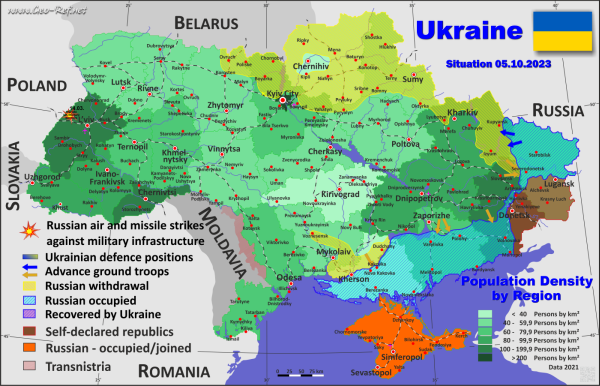 Mapa Guerra Russia - Ucraina - 05.10.2023
