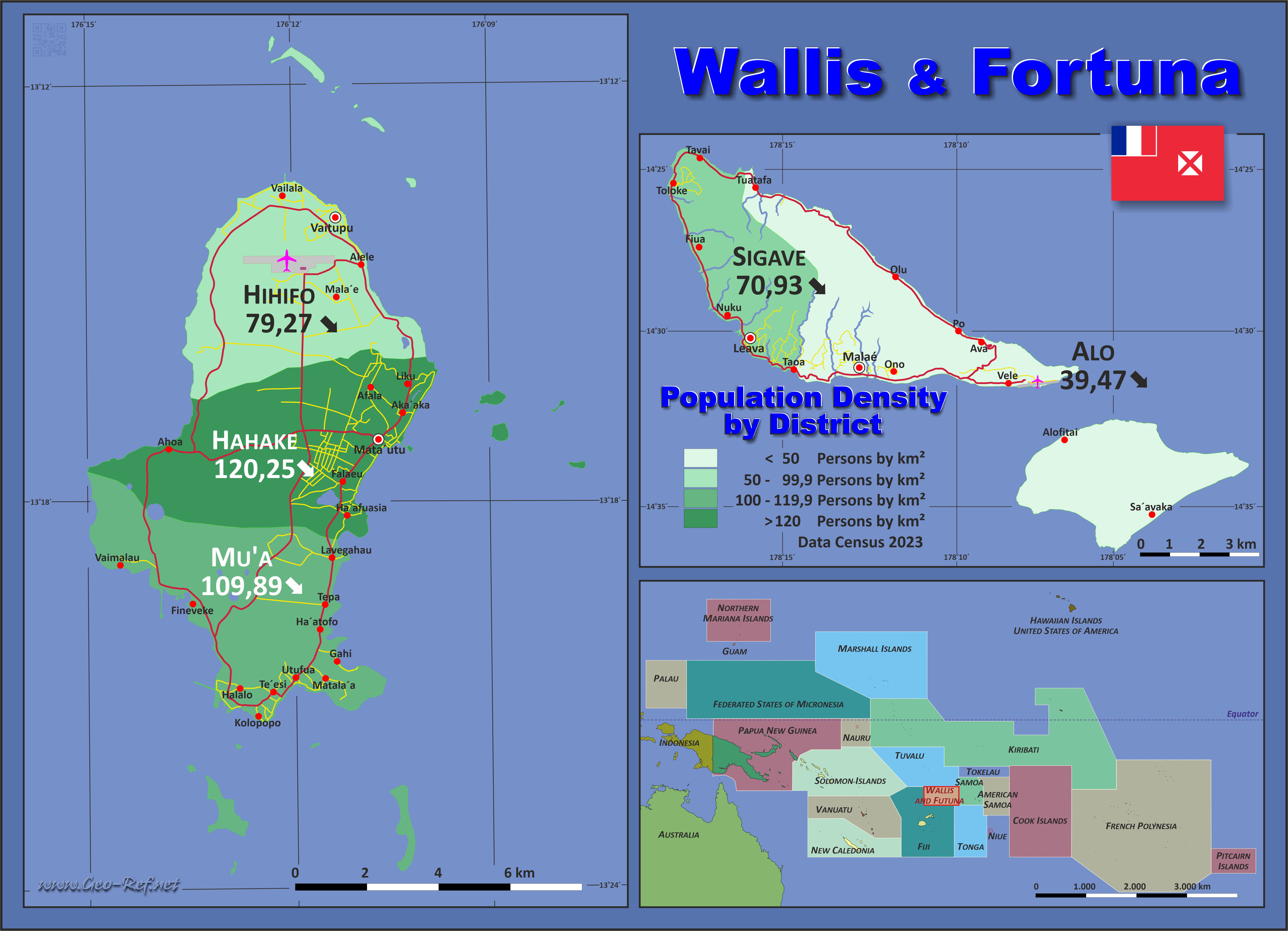 Karte Wallis & Futuna - Verwaltungsstruktur - Bevölkerungsdichte 2023