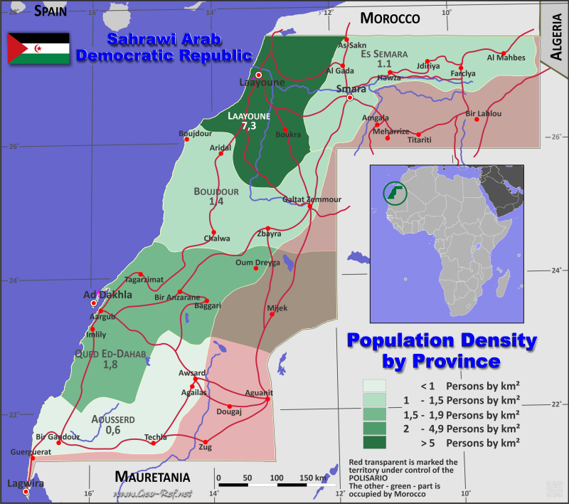 Mapa Repblica abe Saharaui Divisin administrativa - Densidad de población 2020