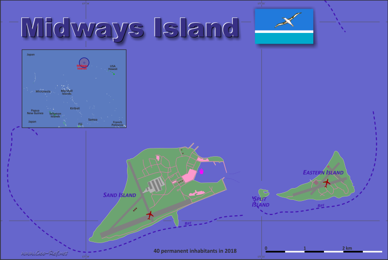 Mapa Islas Midway División administrativa - Densidad de población 2019