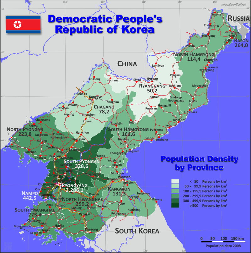 Map Korea North - Administrative division - Population density 2021