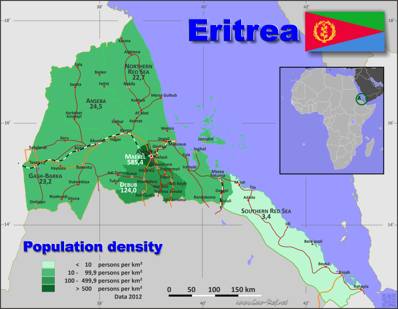 Map Eritrea - Administrative division - Population density 2020