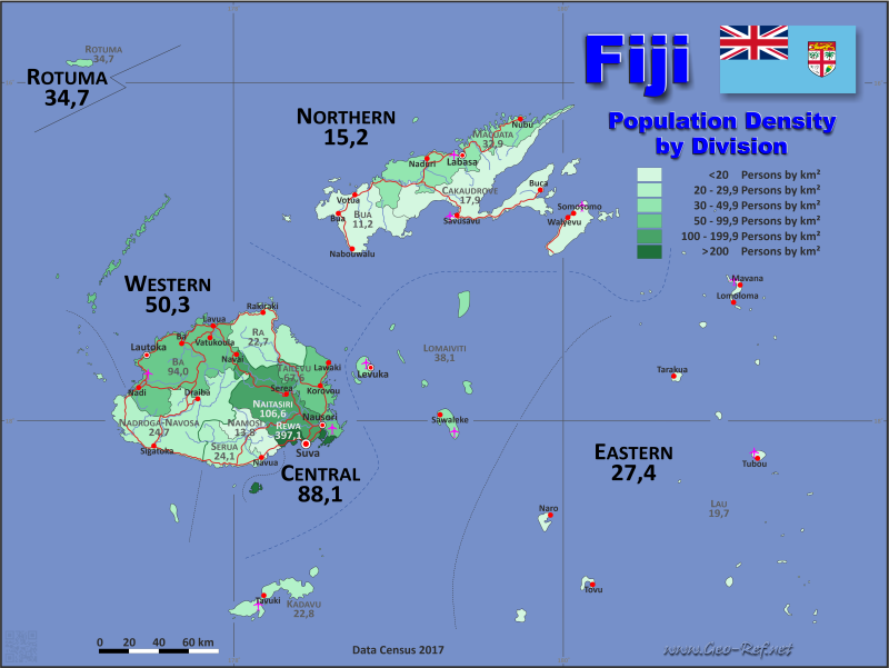 Map Fiji - Administrative division - Population density 2017