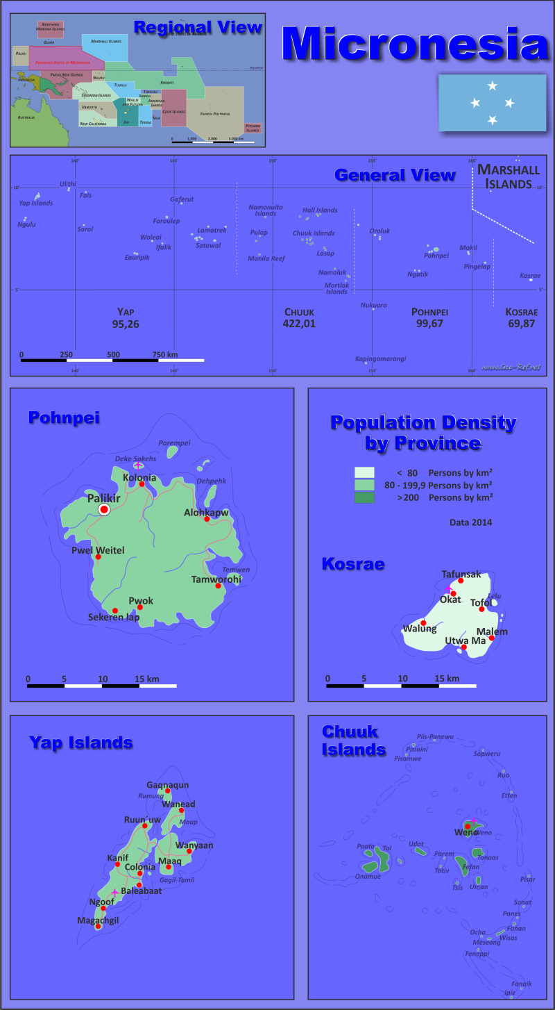 Map Micronesia - Administrative division - Population density 2014