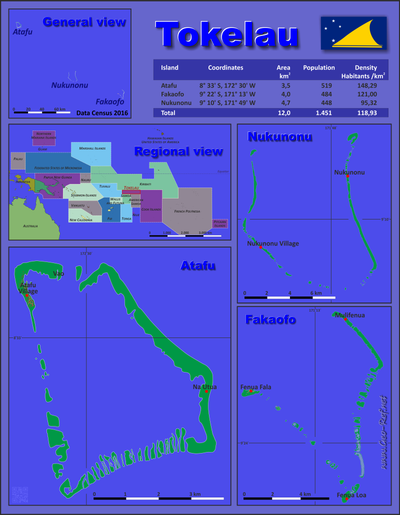 Map Tokelau - Administrative division - Population density 2016